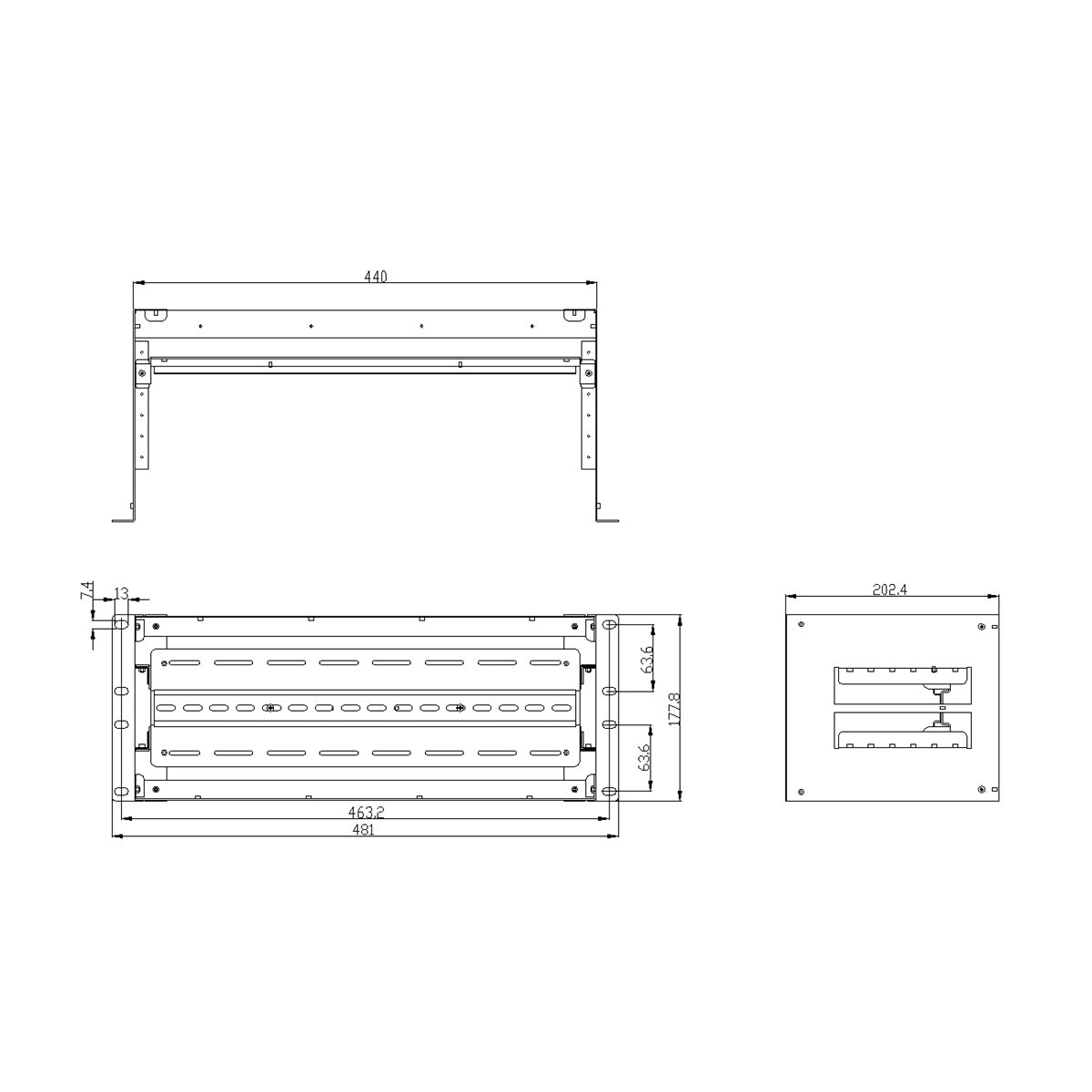 Rack Mounting Kit Moxa RK-4U Dimensions