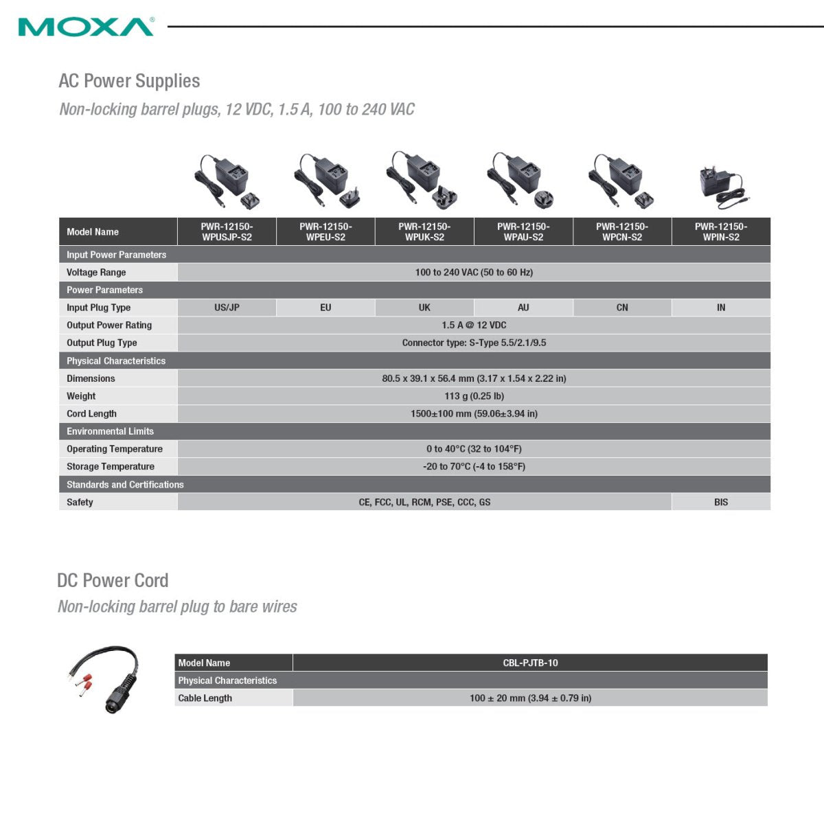 Moxa AC/DC Power Adapter 18W 12VDC - TNS Asia Pacific Pte Ltd