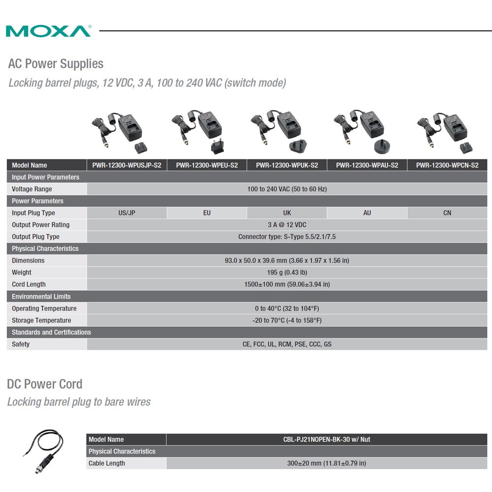 Moxa AC/DC Power Adapter 36W 12VDC - TNS Asia Pacific Pte Ltd