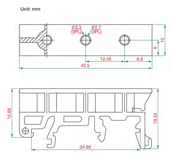 Moxa Din-Rail Mounting Kit DK-35A technical drawing