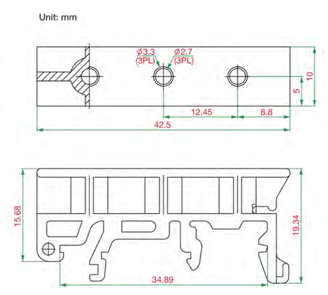 Moxa Din-Rail Mounting Kit DK-35A technical drawing